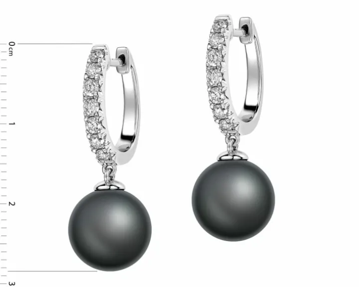 Kolczyki z białego złota z brylantami i perłami Tahiti - próba 750