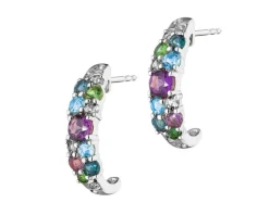 Kolczyki z białego złota z brylantami i kamieniami ozdobnymi - próba 585