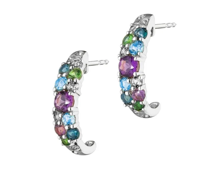 Kolczyki z białego złota z brylantami i kamieniami ozdobnymi - próba 585