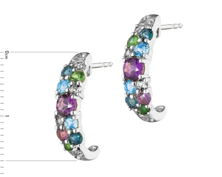 Kolczyki z białego złota z brylantami i kamieniami ozdobnymi - próba 585