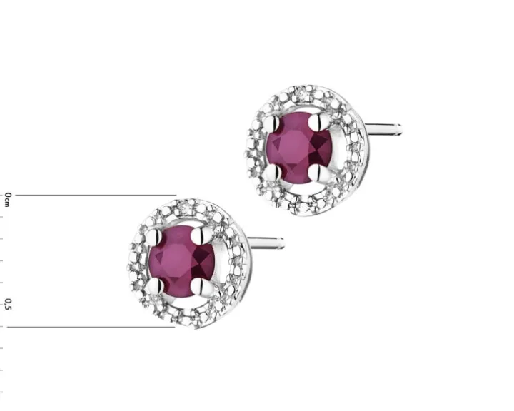 Kolczyki z białego złota z diamentami i rubinami - próba 585