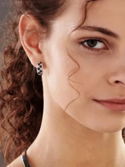 Kolczyki z białego złota z brylantami i szafirami - próba 585