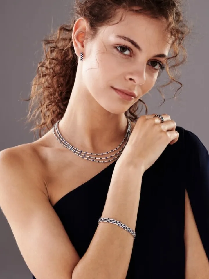 Kolczyki z białego złota z brylantami i szafirami - koła - próba 585