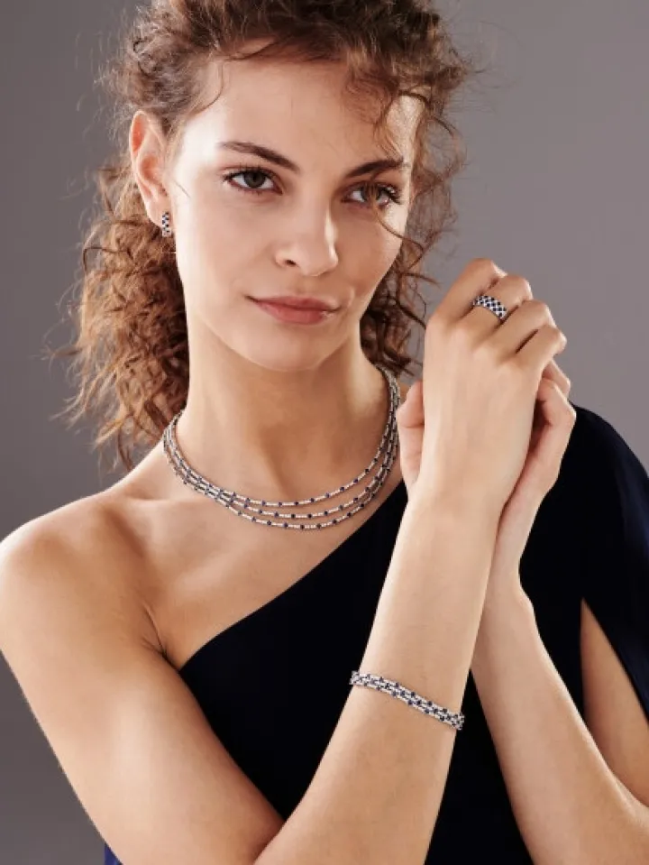 Kolczyki z białego złota z brylantami i szafirami - koła - próba 585