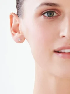 Kolczyki z białego złota z diamentami - kwiaty - 0,01 ct - próba 375