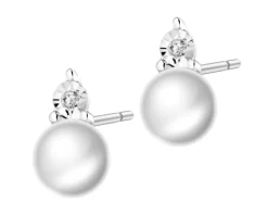 Kolczyki z białego złota z diamentami i perłami - próba 375