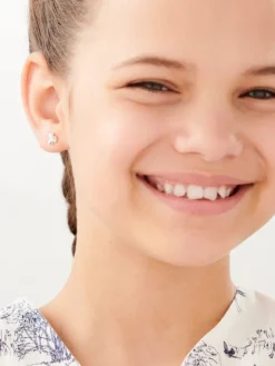 Kolczyki z białego złota z diamentami – koniczyny - 0,01 ct - próba 375