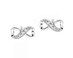 Kolczyki z białego złota z diamentami - serce, nieskończoność - 0,01 ct - próba 375