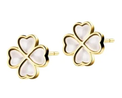 Kolczyki z mosiądzu pozłacane z masą perłową - koniczyna