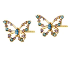 Kolczyki z mosiądzu pozłacane z cyrkonią - motyle