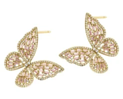 Kolczyki z mosiądzu pozłacane z cyrkoniami - motyle