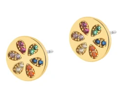 Kolczyki z mosiądzu pozłacane z cyrkoniami - koła, kwiat