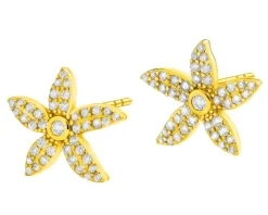 Kolczyki z mosiądzu pozłacane z cyrkoniami - kwiaty