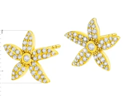 Kolczyki z mosiądzu pozłacane z cyrkoniami - kwiaty