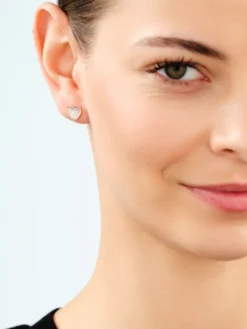 Kolczyki z mosiądzu pozłacane z cyrkoniami i szklanymi detalami - serce