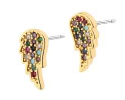 Kolczyki z mosiądzu pozłacane z cyrkoniami - skrzydła