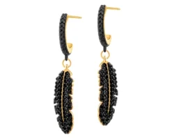 Kolczyki z mosiądzu pozłacane z cyrkoniami - piórka