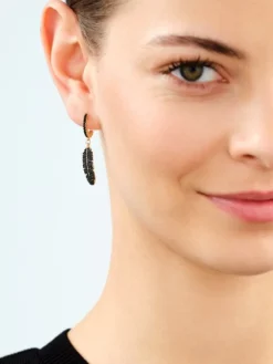 Kolczyki z mosiądzu pozłacane z cyrkoniami - piórka