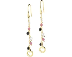 Kolczyki z mosiądzu pozłacane z agatami, turmalinami i perłami - serca