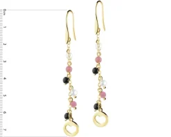 Kolczyki z mosiądzu pozłacane z agatami, turmalinami i perłami - serca