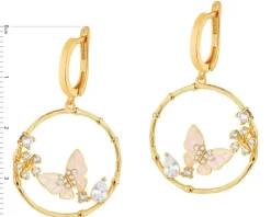 Kolczyki z mosiądzu pozłacane z cyrkoniami i emalią - motyle, kwiaty