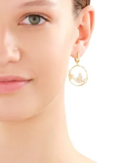 Kolczyki z mosiądzu pozłacane z cyrkoniami i emalią - motyle, kwiaty