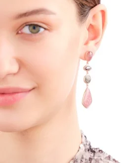 Kolczyki z mosiądzu pozłacane z kwarcami, labradorytami i obsydianami