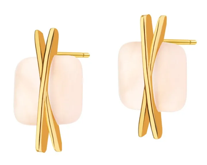 Kolczyki z mosiądzu pozłacane z masą perłową