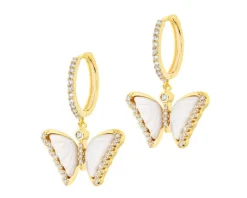 Kolczyki z mosiądzu pozłacane z cyrkoniami i masą perłową - motyle