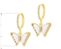 Kolczyki z mosiądzu pozłacane z cyrkoniami i masą perłową - motyle