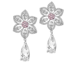 Kolczyki z mosiądzu rodowane z cyrkoniami - kwiaty