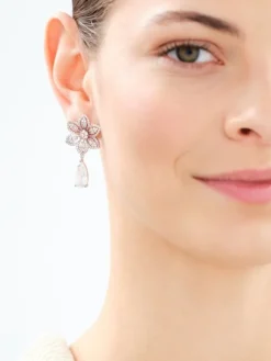 Kolczyki z mosiądzu rodowane z cyrkoniami - kwiaty