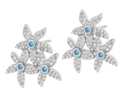 Kolczyki z mosiądzu rodowane z cyrkoniami - kwiaty