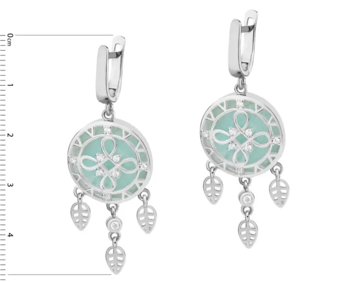 Kolczyki z mosiądzu rodowane z amazonitami i cyrkoniami - łapacze snów