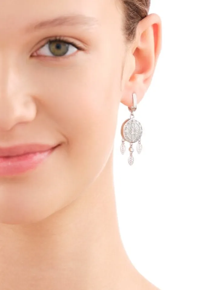 Kolczyki z mosiądzu rodowane z amazonitami i cyrkoniami - łapacze snów