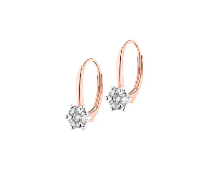 Kolczyki z różowego i białego złota z brylantami - 0,20 ct - próba 585
