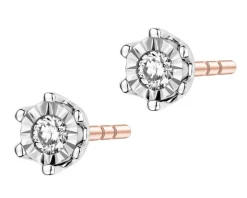 Kolczyki z różowego i białego złota z brylantami - 0,05 ct - próba 585