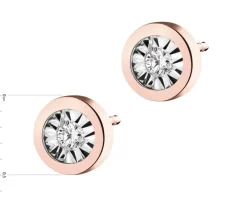 Kolczyki z różowego i białego złota z brylantami - 0,04 ct - próba 585