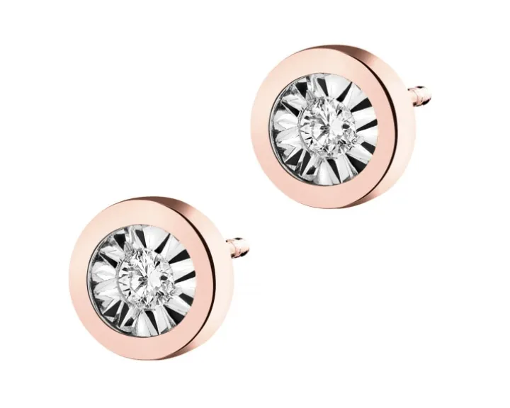 Kolczyki z różowego i białego złota z brylantami - 0,04 ct - próba 375