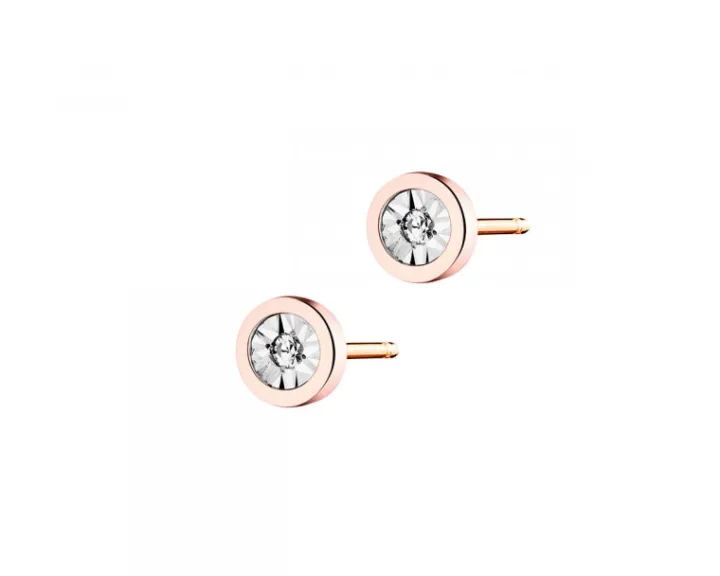 Kolczyki z różowego i białego złota z diamentami - 0,02 ct - próba 375