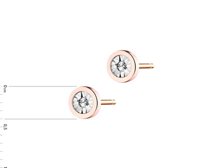 Kolczyki z różowego i białego złota z diamentami - 0,02 ct - próba 375