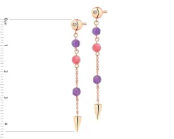 Kolczyki z różowego złota z diamentami, ametystami i turmalinami - próba 375