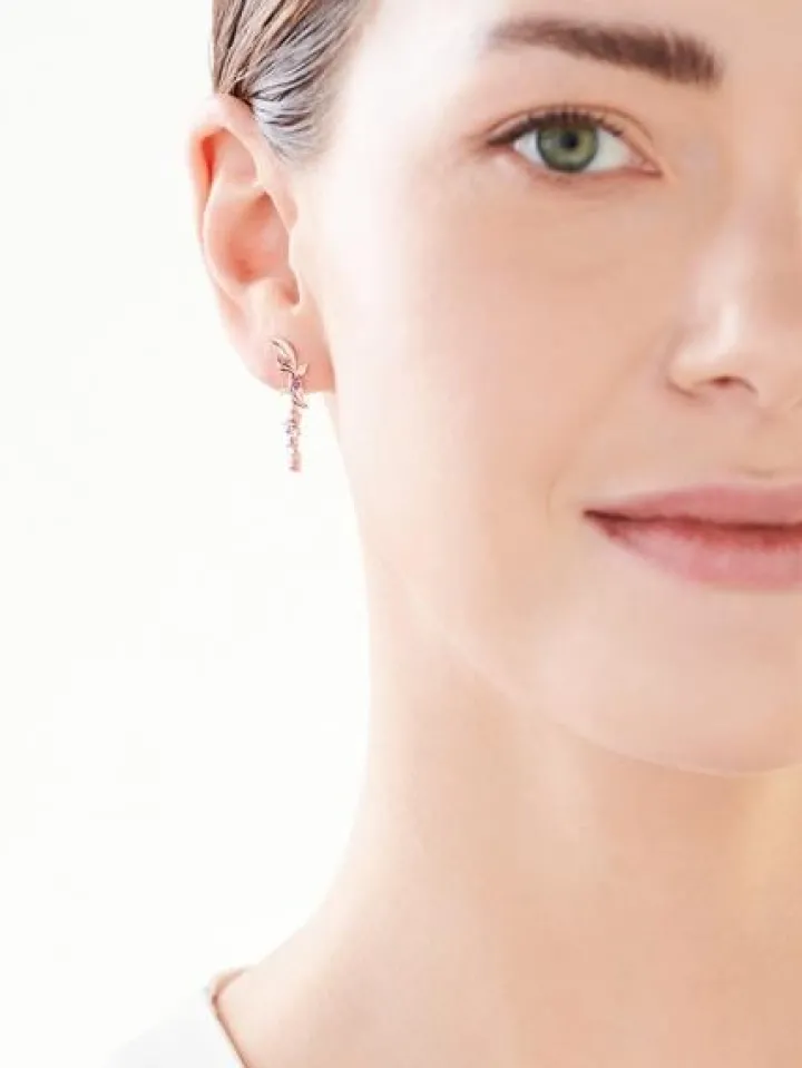 Kolczyki z różowego złota z diamentami, kamieniami szlachetnymi i ozdobnymi - liście - próba 375