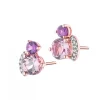 Kolczyki z różowego złota z diamentami, rodolitami i ametystami - próba 375