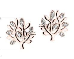 Kolczyki z różowego złota z diamentami - drzewka - 0,01 ct - próba 375