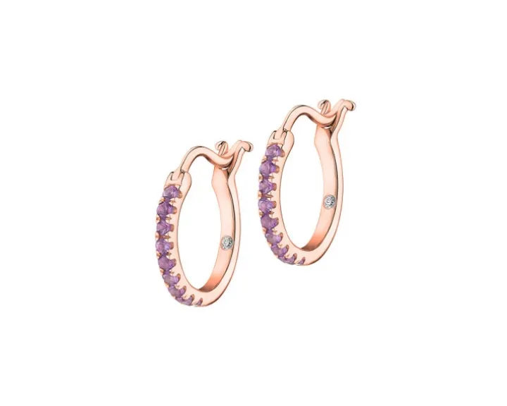 Kolczyki z różowego złota z diamentami i ametystami - koła - próba 375