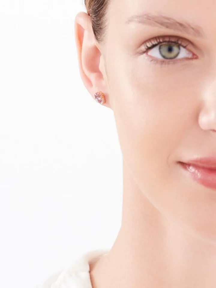 Kolczyki z różowego złota z diamentami, turmalinami i ametystami - próba 375