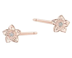 Kolczyki z różowego złota z diamentami - kwiaty - 0,008 ct - próba 375