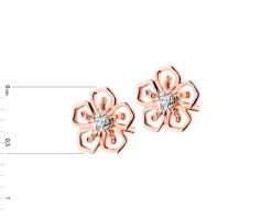 Kolczyki z różowego złota z diamentami - kwiaty - 0,01 ct - próba 375