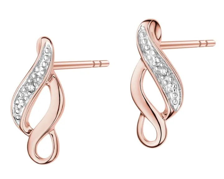 Kolczyki z różowego złota z diamentami - 0,008 ct - próba 375